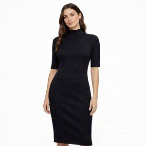 GAP Womens Ribbed Mockneck Black Midi Dress XS Bodycon